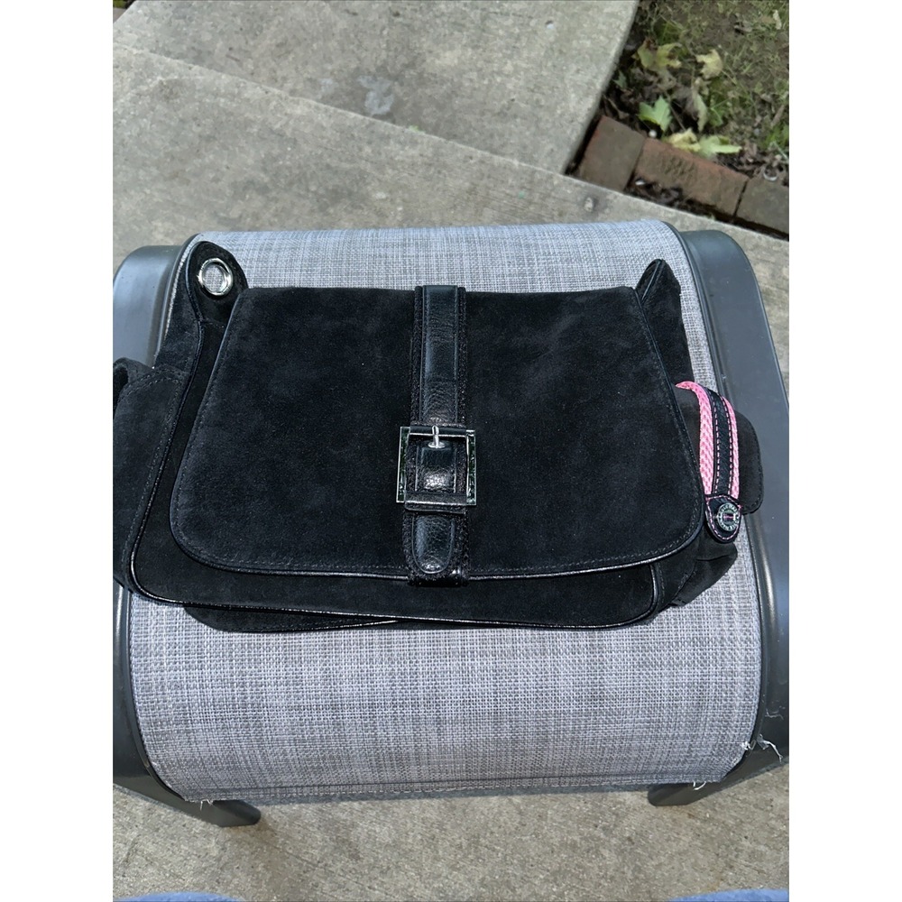 Black Suede  COLE HAAN Kelsey Purse Pink Interior Handbag Satchel No Strap NWT